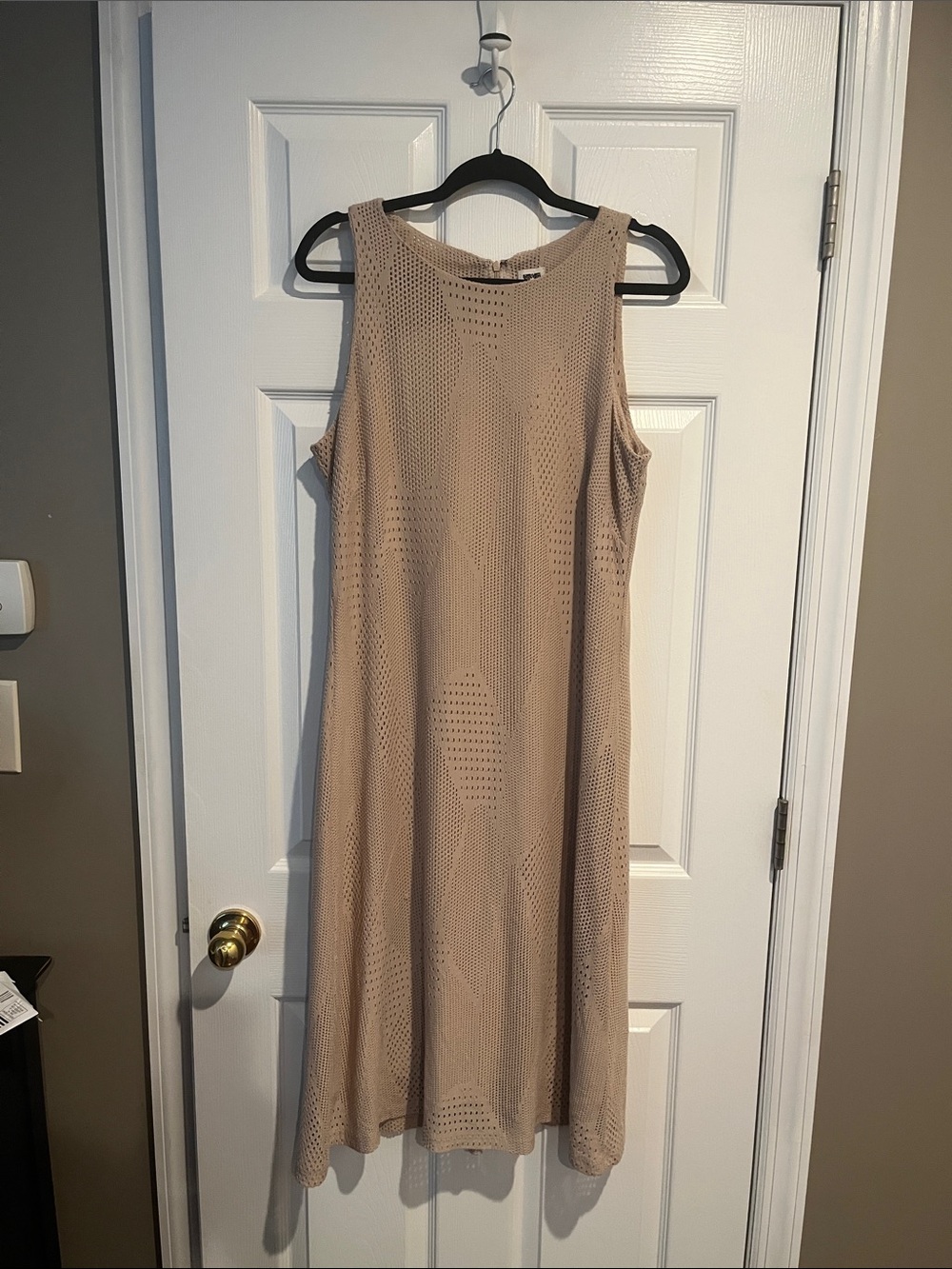 Anne Klein Sleeveless Perforated Beige A-Line Dress